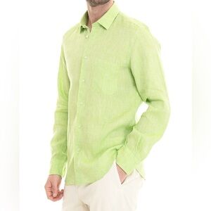 Brooks Brothers Irish Linen Shirt Green Button Down Long Sleeve Men's XL